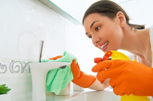Professional carpet cleaning team working carefully