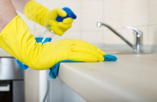 Mid-service carpet cleaning process in a residential property